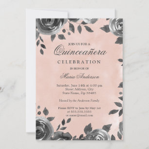 Elegant & Grått Watercolor Quinceanera Inbjudan