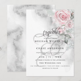 Elegant Grått Watercolor Rosa ros BarefootBride™ Inbjudningar
