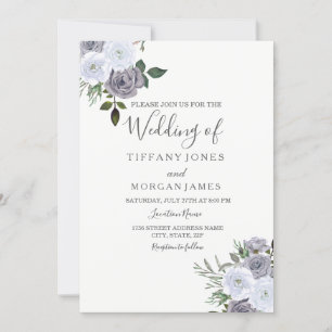 Elegant Grått White Blommigt Ro bröllopsinbjudan Inbjudningar