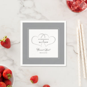 Elegant Grått & White Bröllop Hearts Forever love Pappersservett