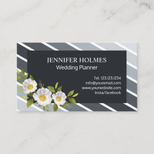 Elegant Grått White Diagonal Rand Blommigt Visitkort