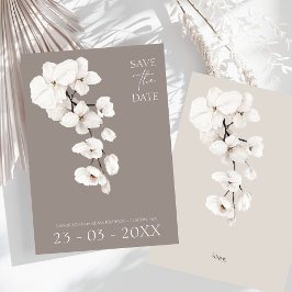 Elegant Grått White Orchid Modern Bröllop Spara Datumet