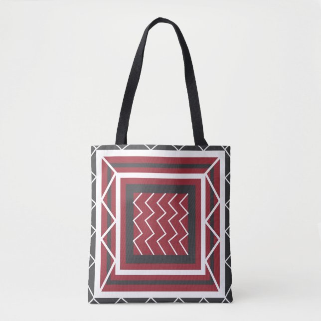 Elegant Grått White Red Square Chevron Rand Tygkasse (Framsida)