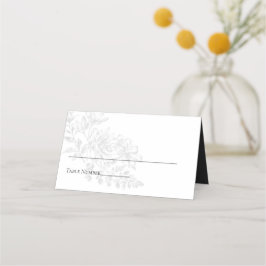 Elegant Grått White Simple Blommigt Bröllop Placeringskort