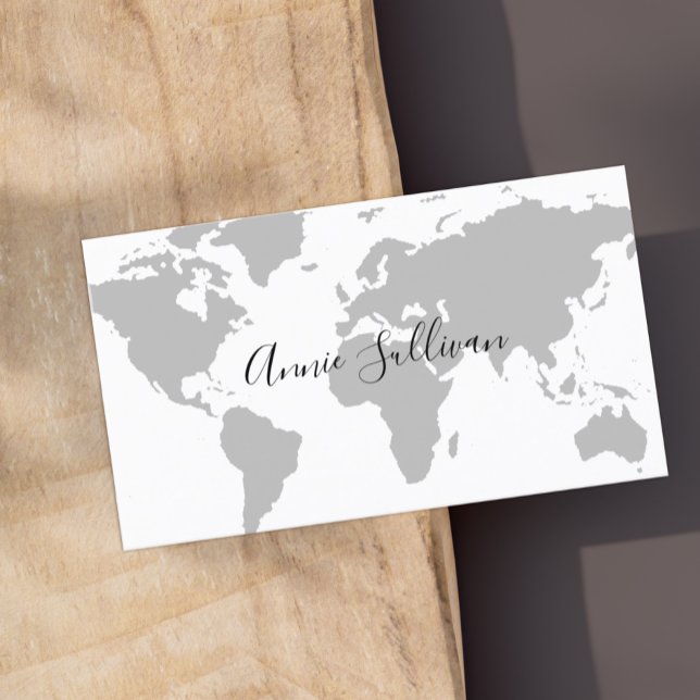 Elegant Grått World Map on White Visitkort (Skapare uppladdad)