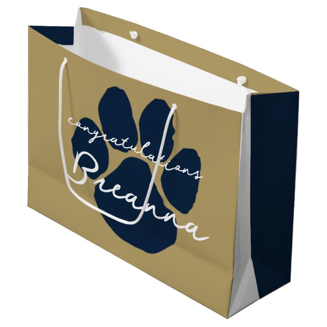 Elegant Grattis Pawprint Guld & Navy Blue (Framsidan Vinklad)