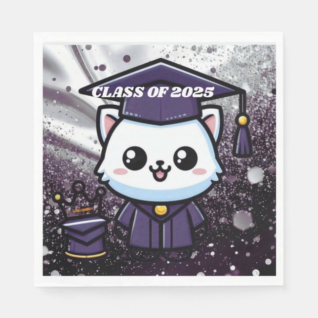 Elegant Gratuation Kattunge Lila Gown Balloon Pappersservett (Framsidan)