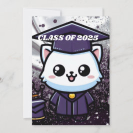 Elegant Gratuation Kattunge Lila Gown Balloon Tack Kort