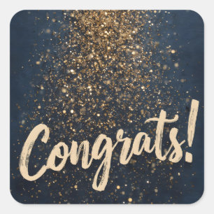 Elegant "Gratulerar"! Hälsning med Golden Confetti Fyrkantigt Klistermärke
