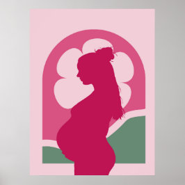 Elegant Gravid Kvinna Silhuett Förlossningsrum Väg Poster