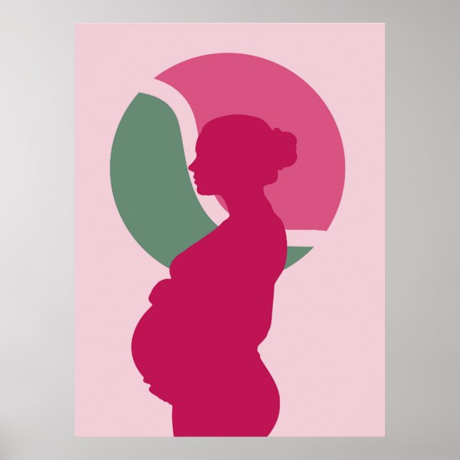 Elegant Gravid Kvinna Siluett Barnkammare Väggkons Poster (Framsidan)