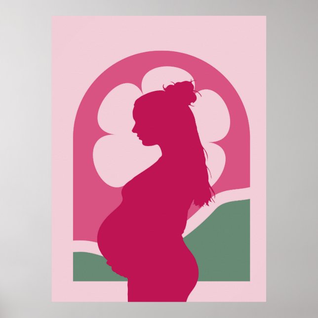 Elegant Gravid Kvinna Siluett Barnkammare Väggkons Poster (Framsidan)