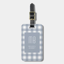 Elegant Gray Blue Gingham Monogram