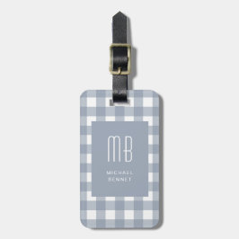 Elegant Gray Blue Gingham Monogram Bagagebricka