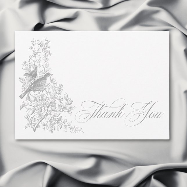 Elegant Gray Chinoiserie Nature & Birds Wedding Tack Kort (Elegant Gray Chinoiserie Nature & Birds Wedding Thank You Card)