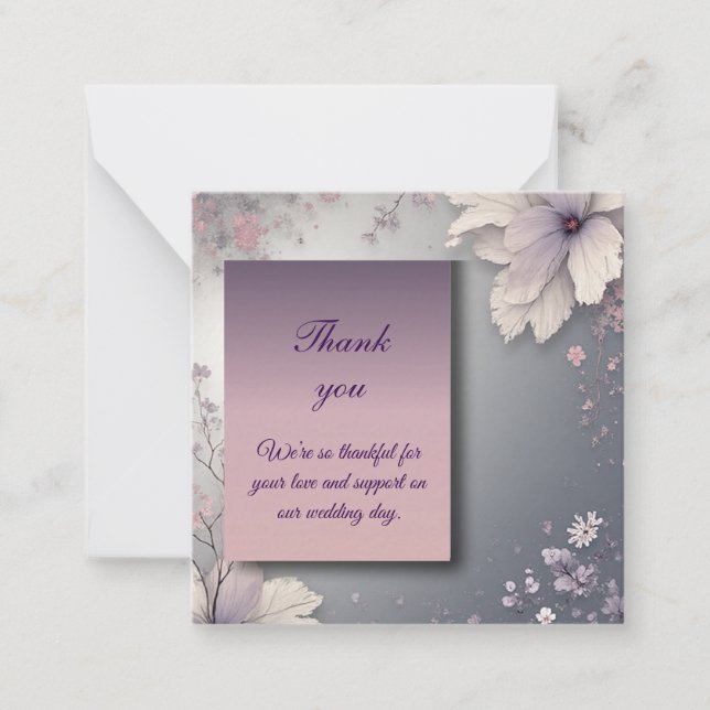 Elegant Gray Floral Thank You Card Anteckningskort (Framsida)