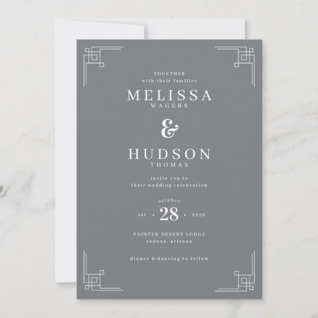 Elegant Gray Geometric Wedding Invitation Inbjudningar (Framsida)