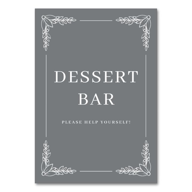 Elegant Gray Minimalist Dessert Bar Sign Bordsnummer (Framsidan)