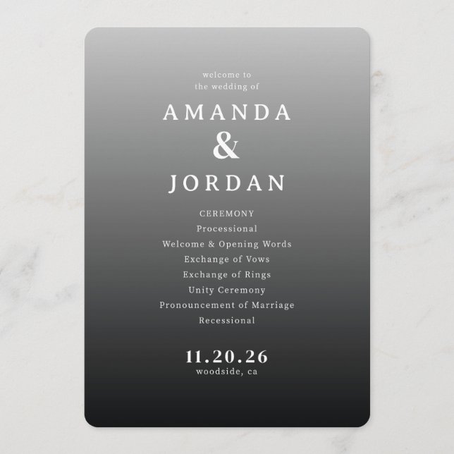 Elegant Gray Minimalist Wedding Ceremony Program (Framsida)