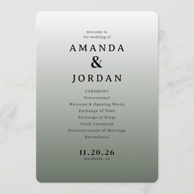 Elegant Gray Minimalist Wedding Program (Framsida)