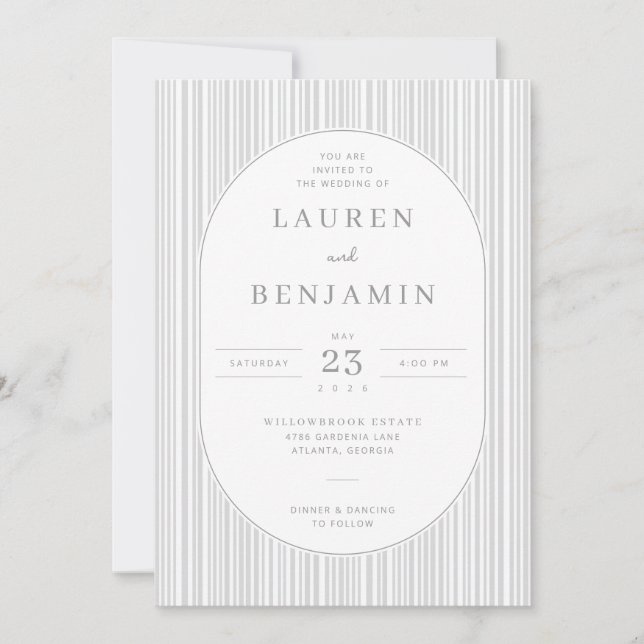 Elegant Gray Striped Wedding Invitation Inbjudningar (Framsida)