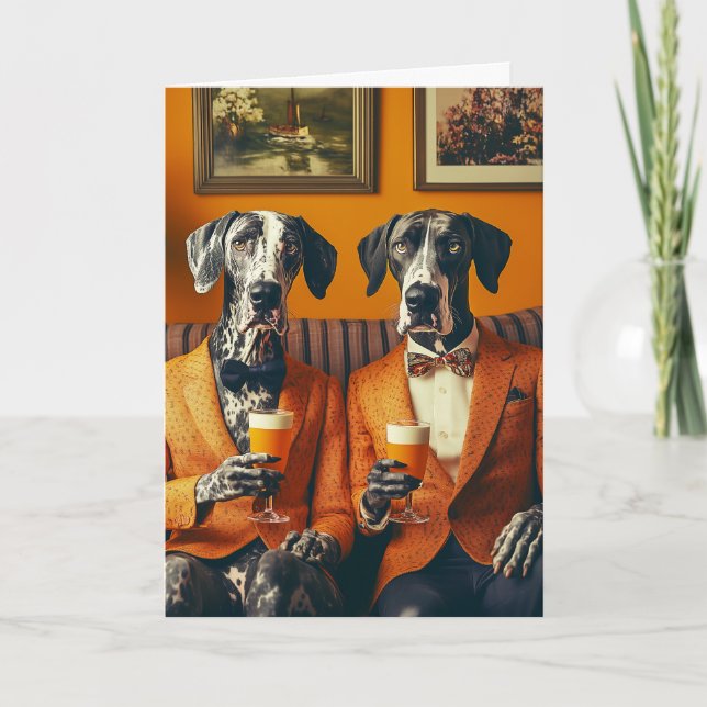 Elegant Great dane Hundar Orange Kostym Inbjudan (Framsida)