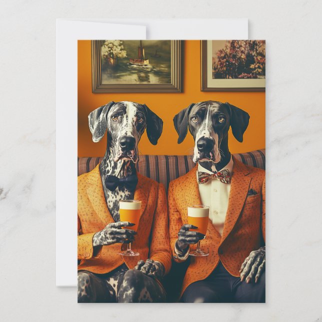 Elegant Great dane Hundar Orange Kostym Inbjudningar (Framsida)