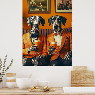 Elegant Great dane Hundar Orange Kostym Poster