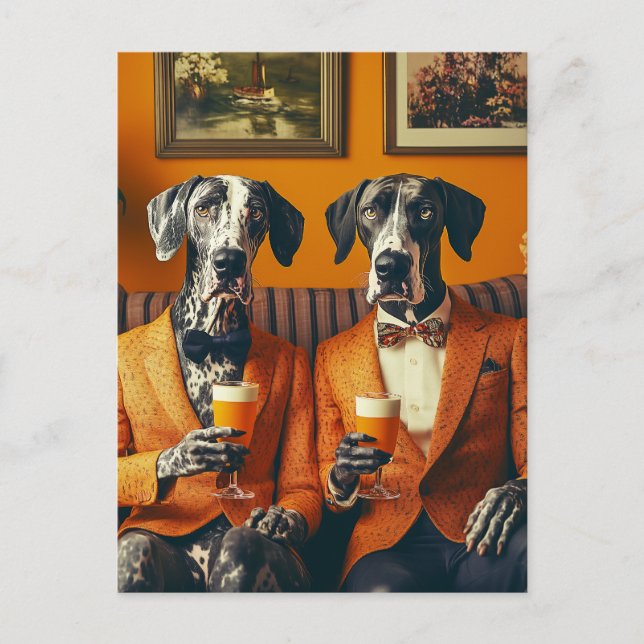 Elegant Great dane Hundar Orange Kostym Vykort (Framsida)