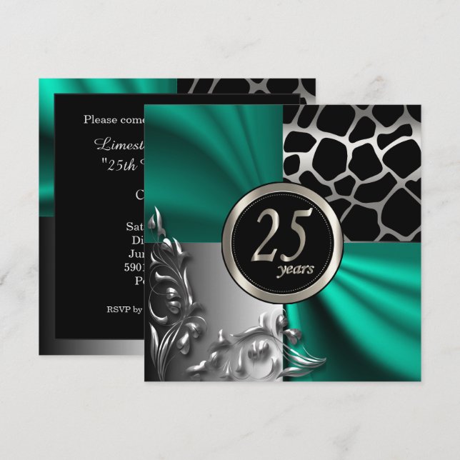 Elegant Green 25-årsfirande Inbjudningar (Fram/baksida)