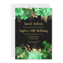 Elegant Green and Gold Flowers Sweet Sixteen