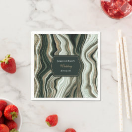Elegant Green and Gold Marble Wedding Pappersservett