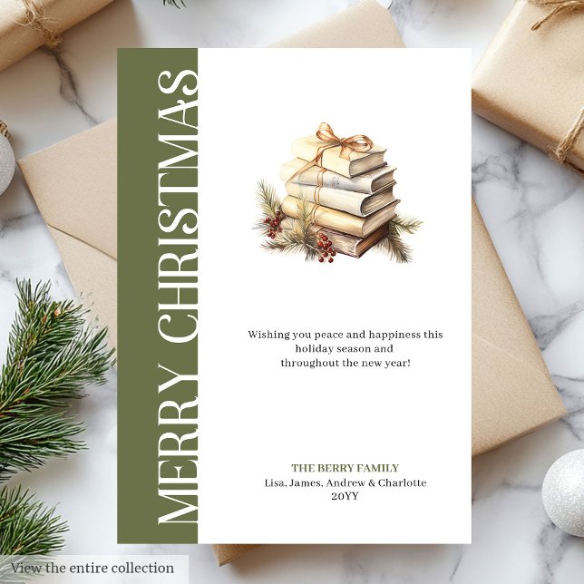 Elegant Green And Gold Minimalist Holiday Card Julkort (Elegant Green And Gold Minimalist Holiday Card)