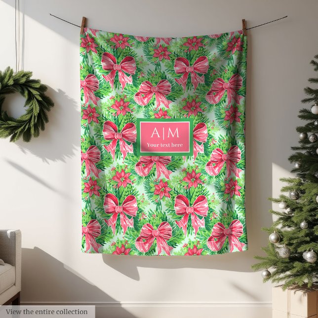 Elegant green and pink watercolor preppy blanket fleecefilt (Elegant green and pink watercolor preppy blanket)