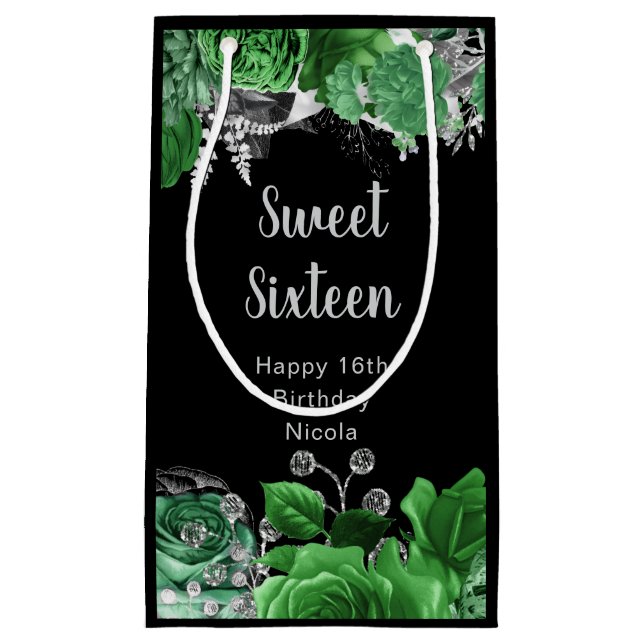 Elegant Green and Silver Flowers Sweet Sixteen  (Framsidan)