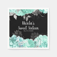 Elegant Green and Silver Flowers Sweet Sixteen