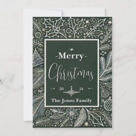 Elegant Green and White Vintage Christmas Card Julkort