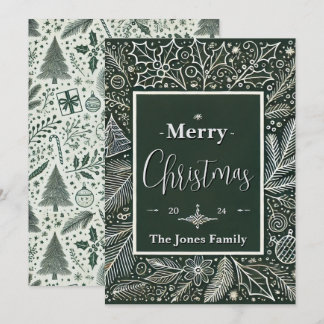 Elegant Green and White Vintage Christmas Card Julkort