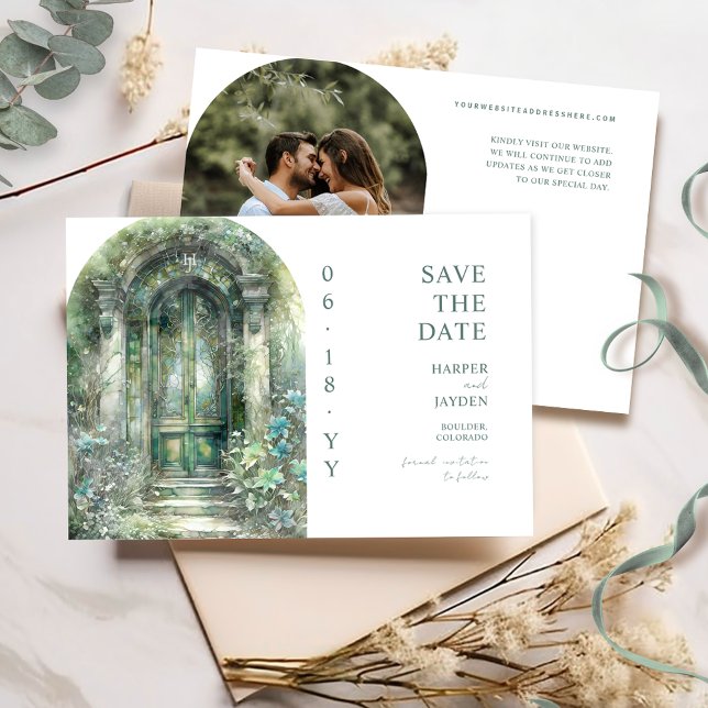 Elegant Green Botanical Garden Photo Wedding Spara Datumet (Skapare uppladdad)