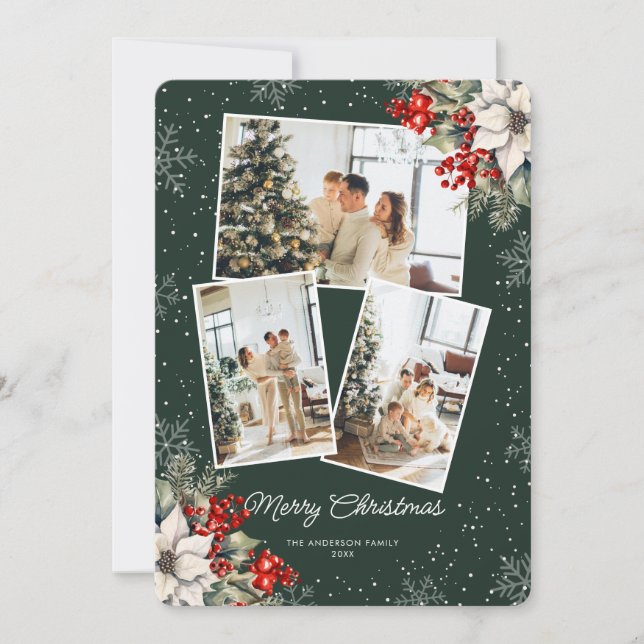 Elegant Green Botanical Photo Christmas Card Julkort (Framsida)