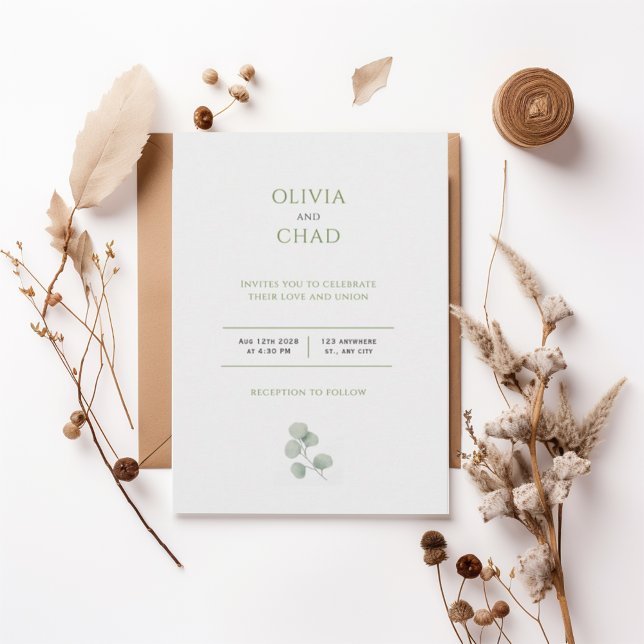 Elegant Green Botanical Wedding Invitation Inbjudningar (Skapare uppladdad)