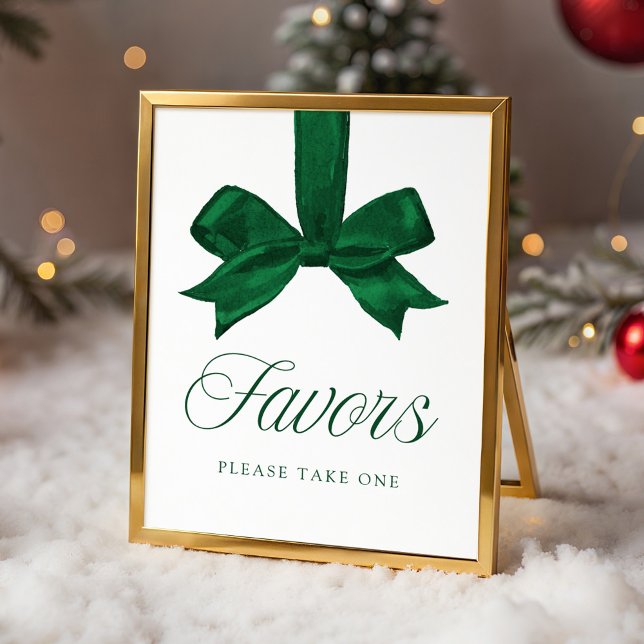 Elegant Green Bow Baby Shower Favors Sign Poster (Skapare uppladdad)