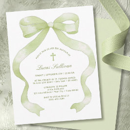 Elegant Green Bow Baptism Inbjudningar