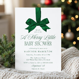 Elegant Green Bow Christmas Baby Shower Inbjudningar