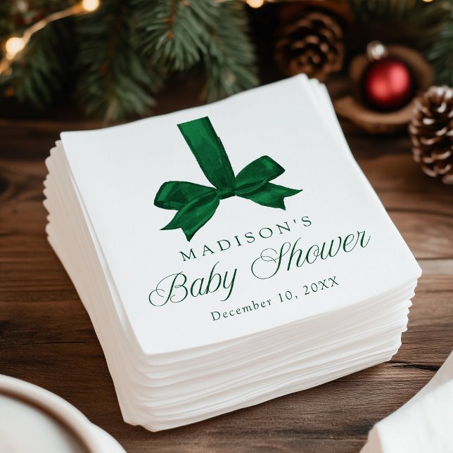 Elegant Green Bow Christmas Baby Shower Pappersservett (Skapare uppladdad)