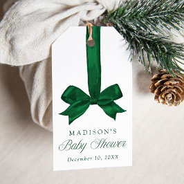 Elegant Green Bow Christmas Baby Shower Presentetikett