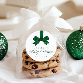 Elegant Green Bow Christmas Baby Shower Runt Klistermärke