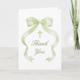 Elegant Green Bow Holy Cross Religious Thank You Kort