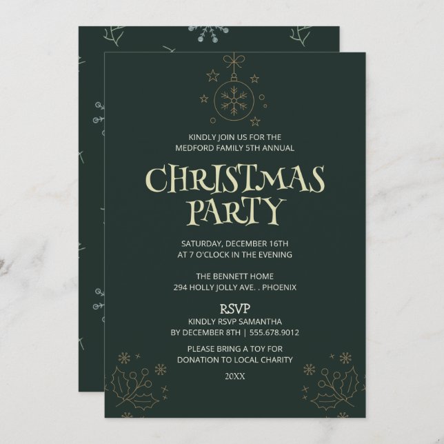 Elegant Green Christmas Party Invitation – Holiday Inbjudningar (Fram/baksida)