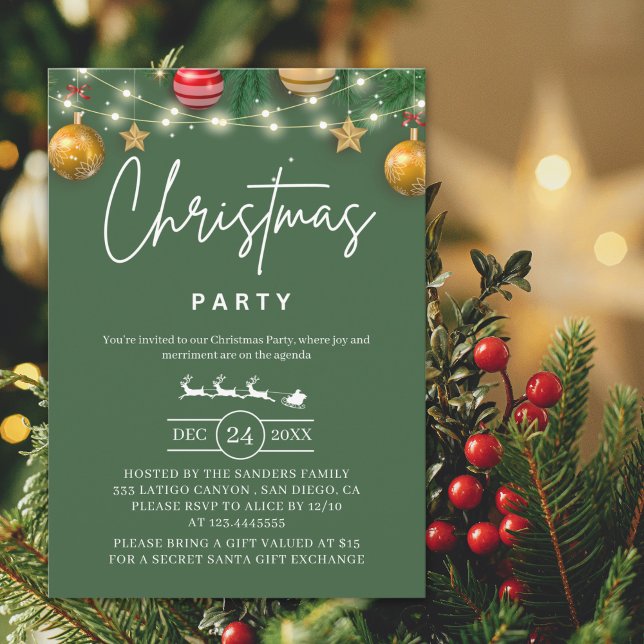 Elegant Green Christmas Party Invitation Inbjudningar (Skapare uppladdad)